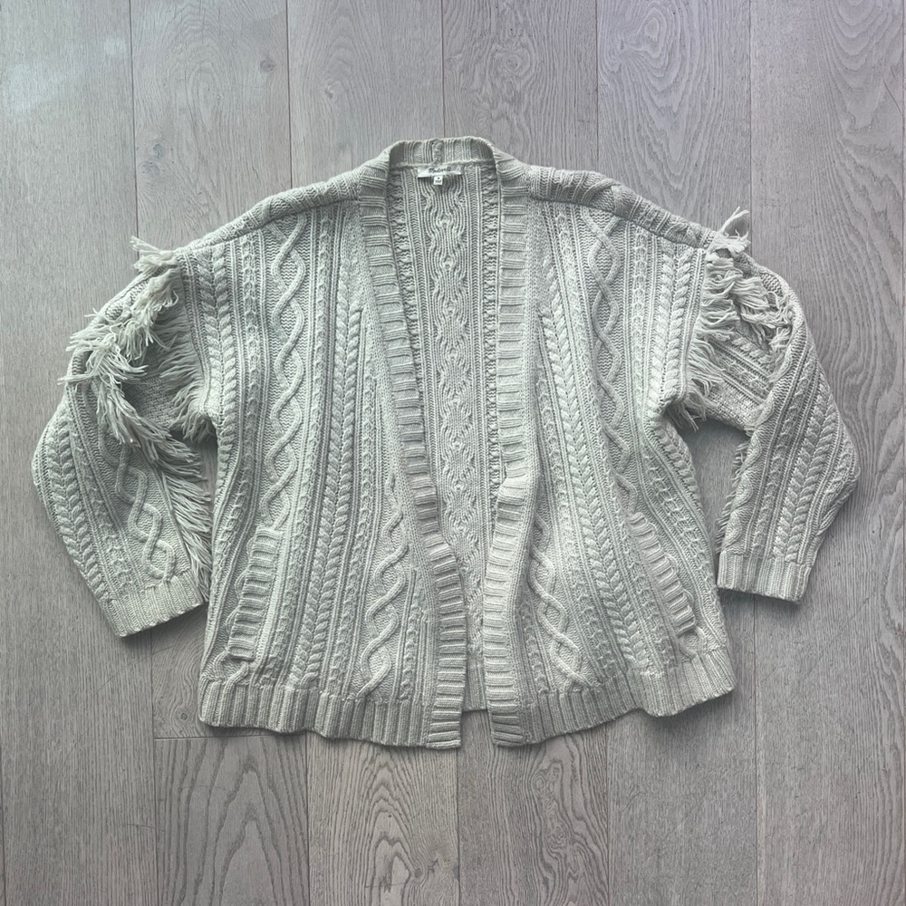Madewell Women’s Size M Merino Wool Cableknit Fringe Cardigan Sweater
